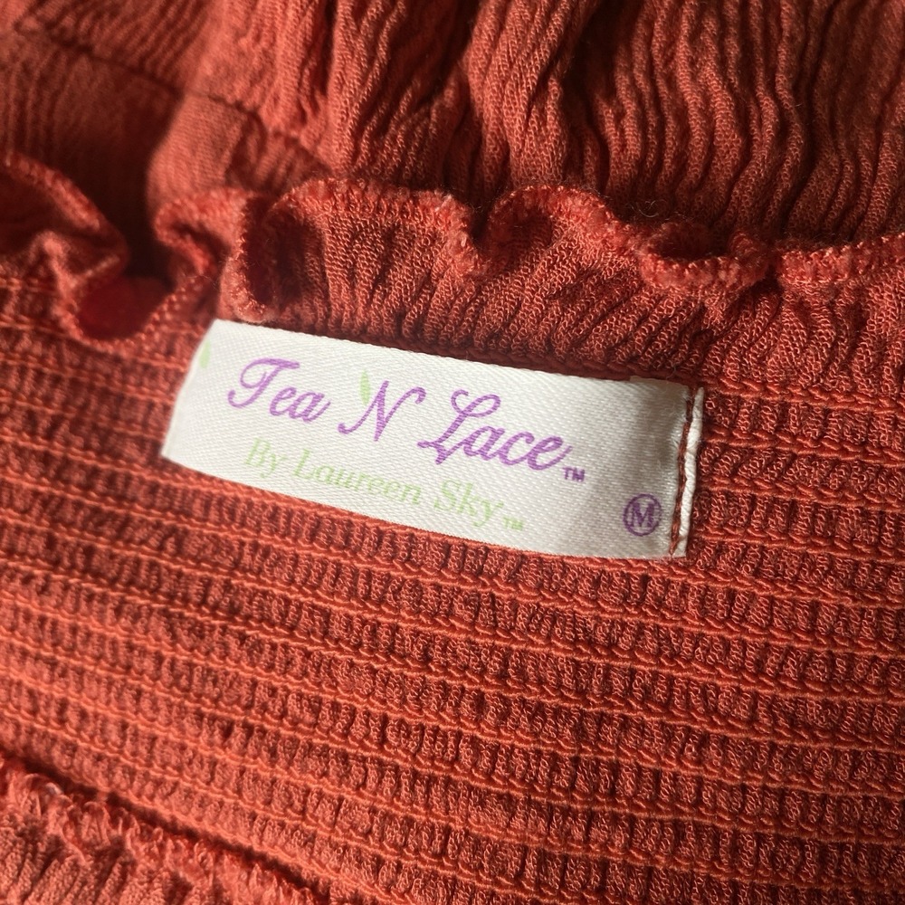 Tea 'N Lace Ruffle Skirt Orange Elastic Waist Flowy Tiered Boho Fairycore Size S - Picture 6 of 7